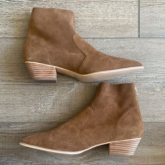 Steve Madden Brown Suede Cowgirl Ankle Boots w Wooden Block Heel - Picture 7 of 10